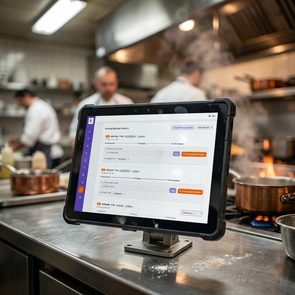 DineGuru — Incoming orders on the expediting screen, where the tickets are worked.
