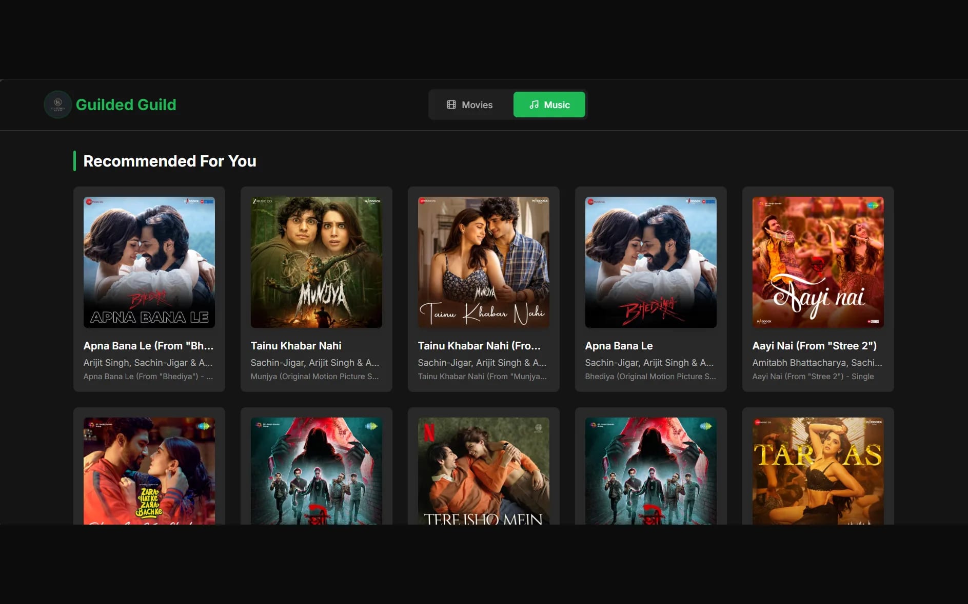 Content Recommendation Engine — Song recommendations returned against a listening history.