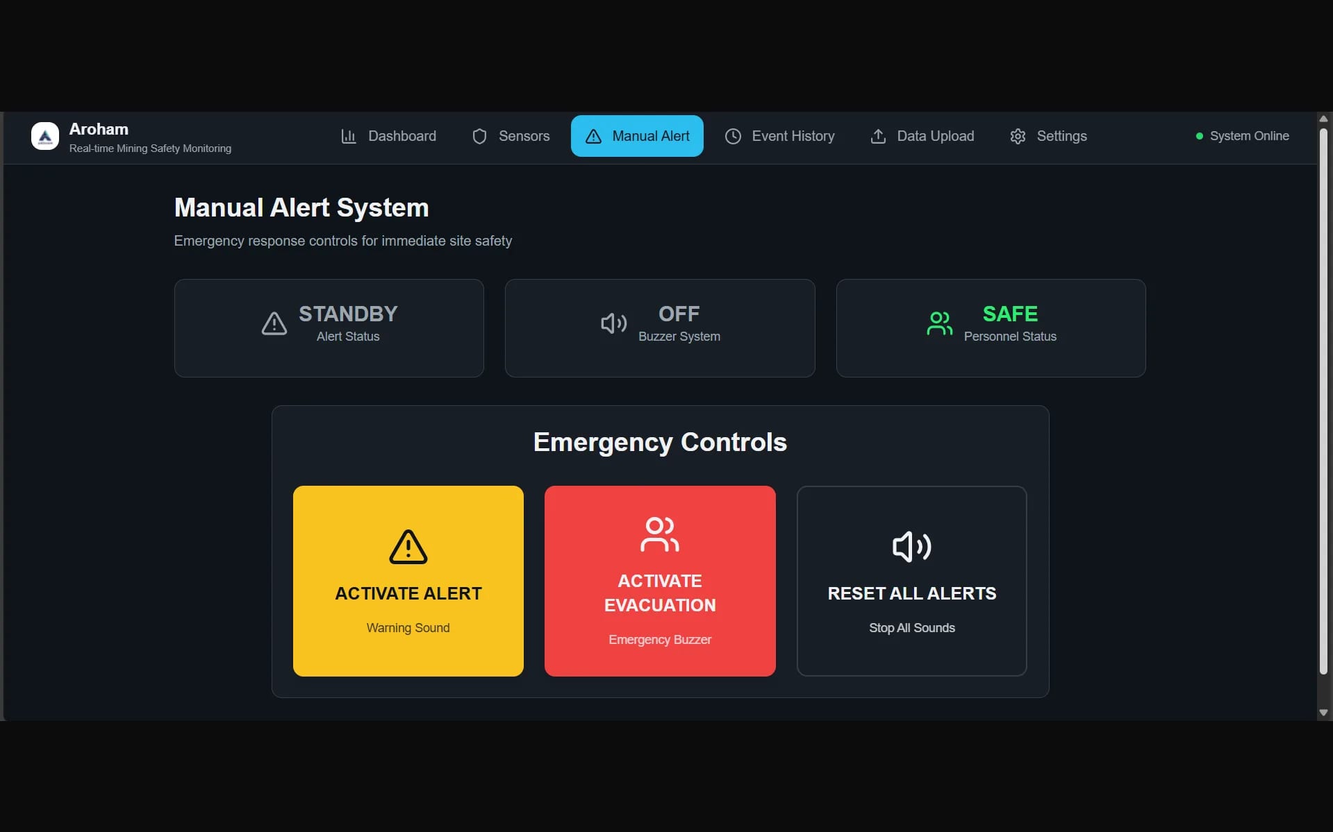 AI & IoT Rockfall Prediction — Manual override: the evacuation call a person still has to be able to make.